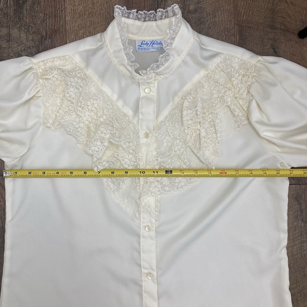 Vintage VTG 80s Lady Holiday Victorian Edwardian Blouse Lace Cottage Prairie M - Picture 6 of 10